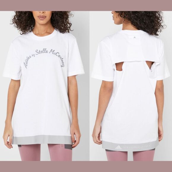 NWD adidas by Stella‎ McCartney [ Small ] Logo Tee Shirt in White/Grey #5062 - Picture 1 of 12